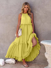 Razz Ruffled Tiered Maxi Dress with Pockets