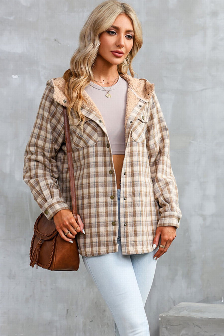 Sweet Pea Plaid Snap Down Hooded Jacket