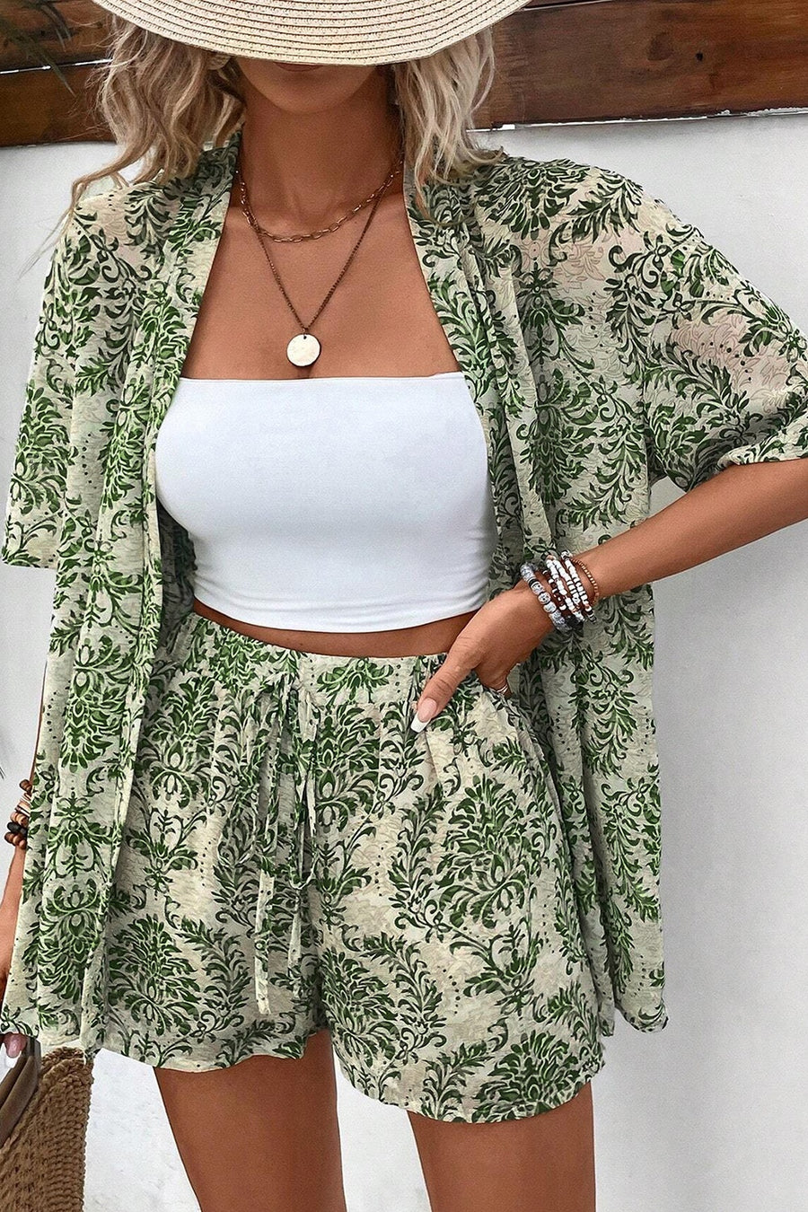 Georgia Printed Open Front Top and Shorts Set