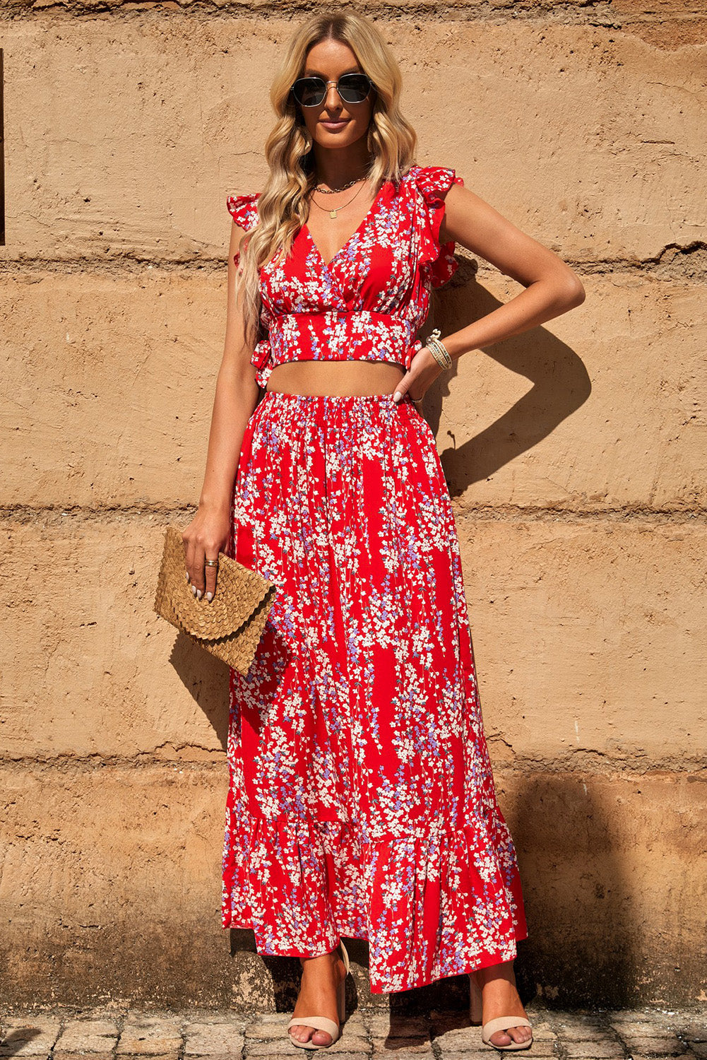 Ava Printed Cropped Top and Maxi Skirt Set