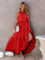 Razz Ruffled Tiered Maxi Dress with Pockets