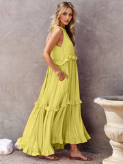 Razz Ruffled Tiered Maxi Dress with Pockets