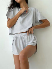 Charm Striped Round Neck Top and Shorts Set