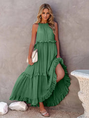 Razz Ruffled Tiered Maxi Dress with Pockets