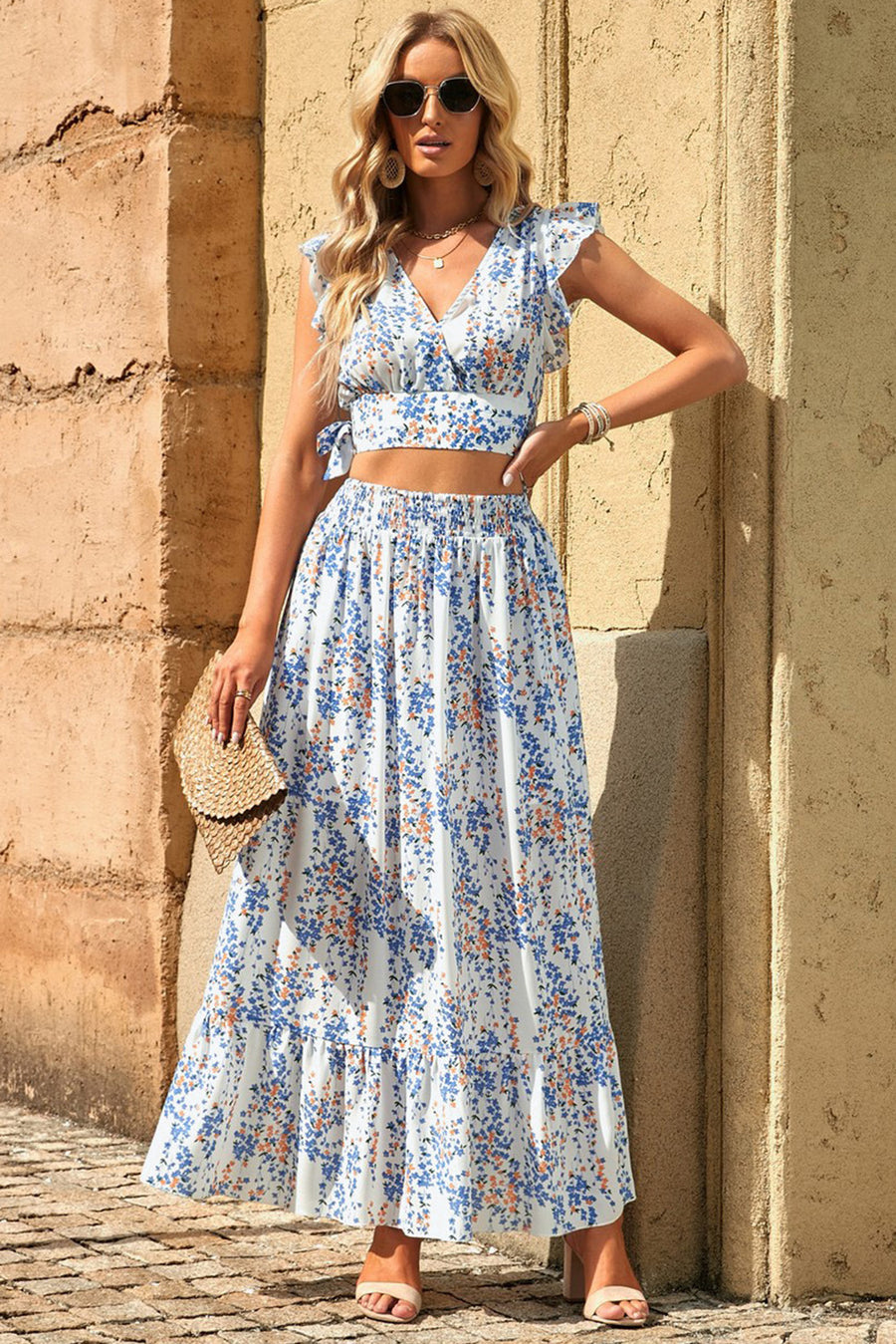 Ava Printed Cropped Top and Maxi Skirt Set