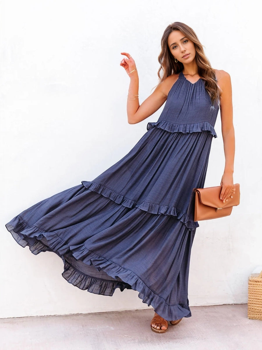 Razz Ruffled Tiered Maxi Dress with Pockets