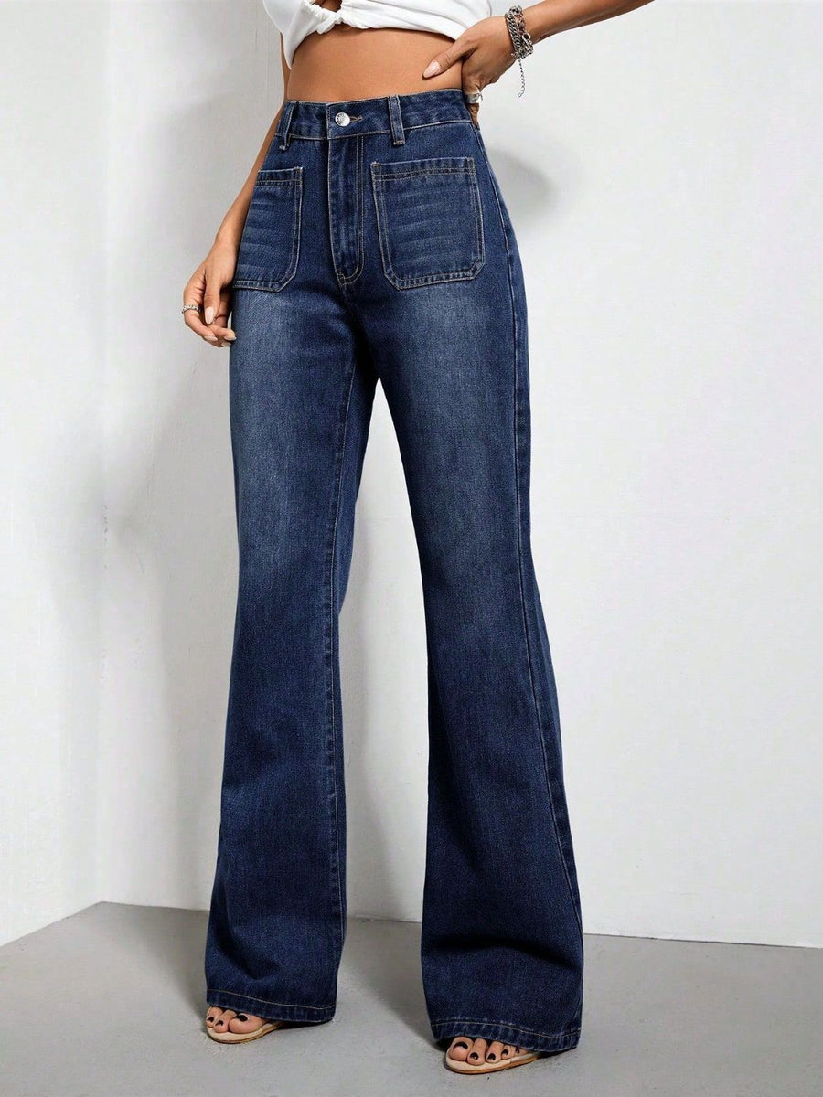 High Waist Bootcut Jeans with Pockets