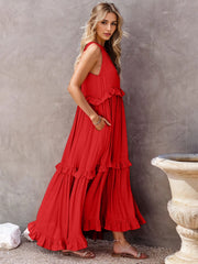 Razz Ruffled Tiered Maxi Dress with Pockets