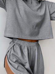 Charm Striped Round Neck Top and Shorts Set