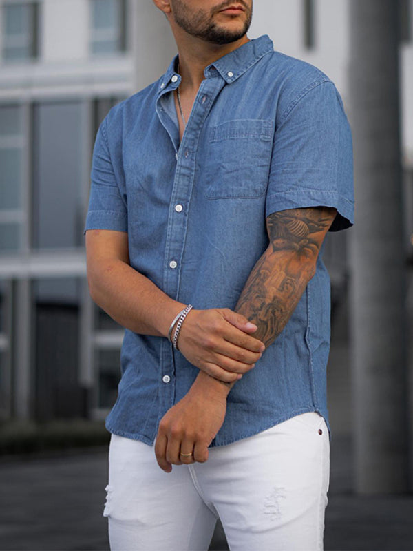 Faux Denim Casual Short Sleeve Shirt