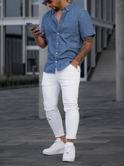 Faux Denim Casual Short Sleeve Shirt