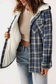 Sweet Pea Plaid Snap Down Hooded Jacket