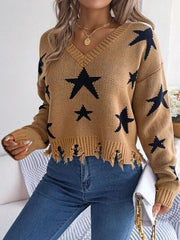 Starlight Distressed V-Neck Cropped Sweater