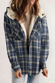 Sweet Pea Plaid Snap Down Hooded Jacket