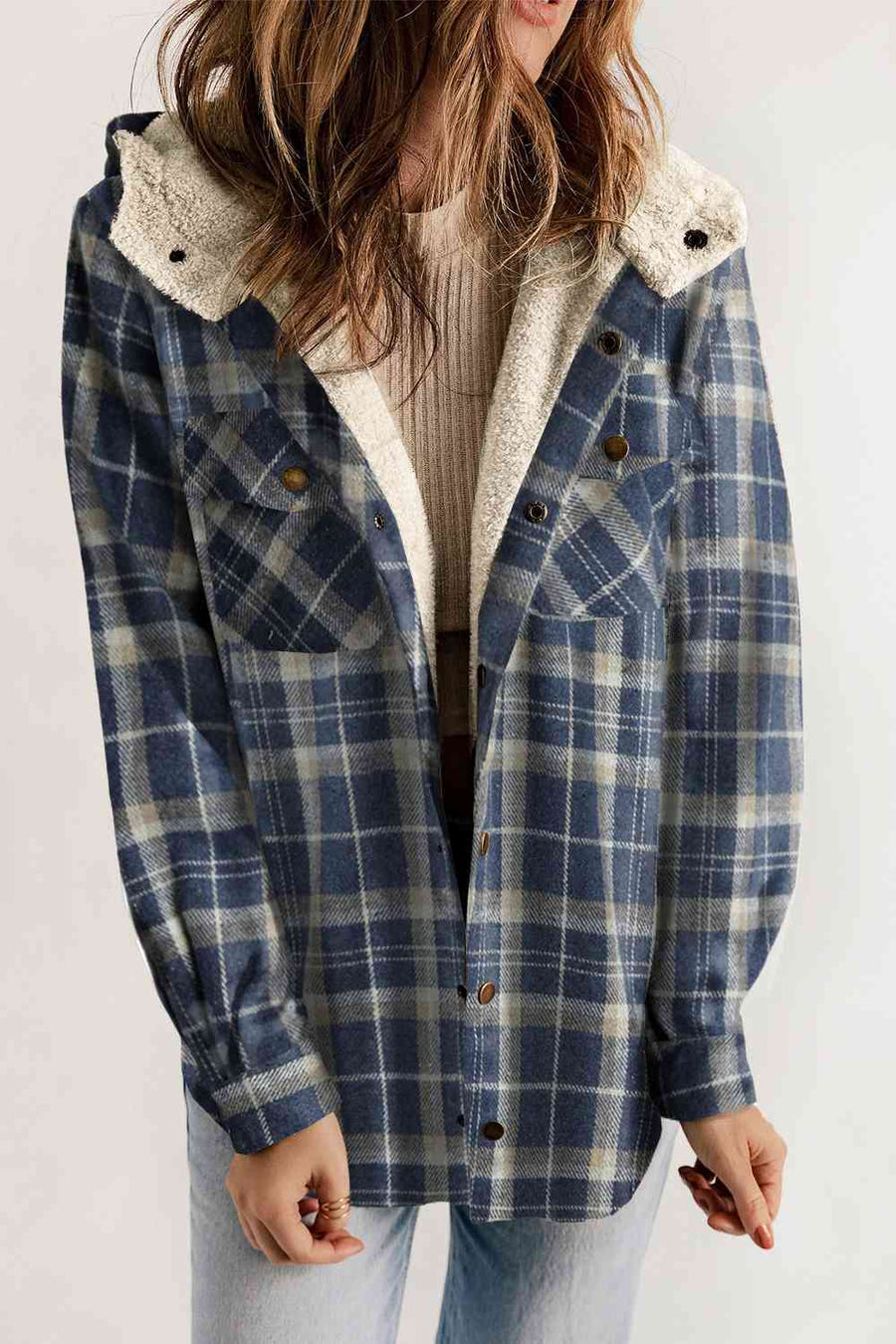 Sweet Pea Plaid Snap Down Hooded Jacket