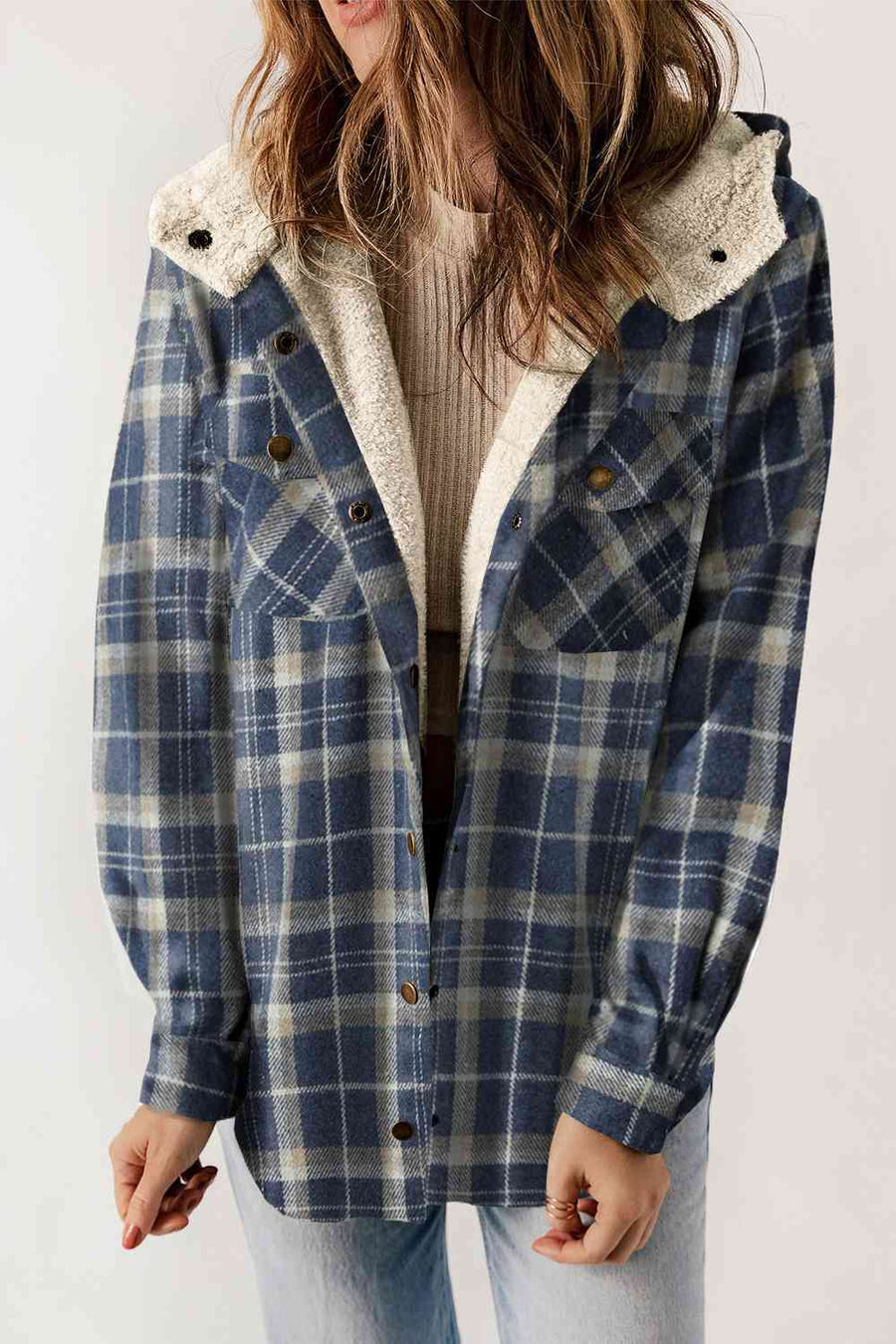 Sweet Pea Plaid Snap Down Hooded Jacket