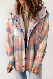 Sweet Pea Plaid Snap Down Hooded Jacket