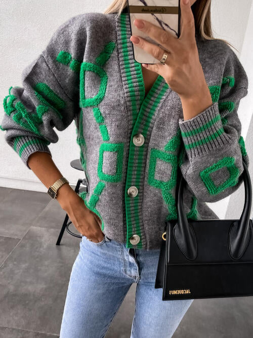 Signature Geometric Button-Down Cardigan