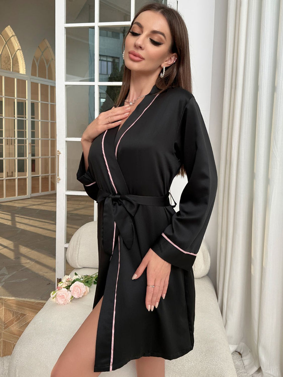 Hanaa Tie Waist Surplice Neck Robe