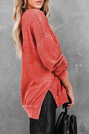 Wilson Waffle Knit Side Slit Drop Shoulder Sweatshirt