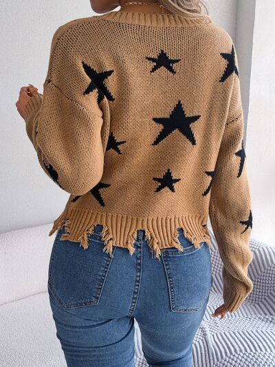 Starlight Distressed V-Neck Cropped Sweater