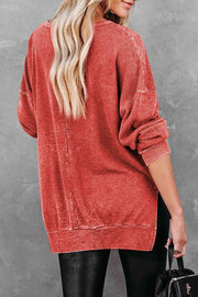 Wilson Waffle Knit Side Slit Drop Shoulder Sweatshirt