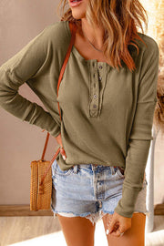 Wendy Waffle Knit Henley Long Sleeve Top