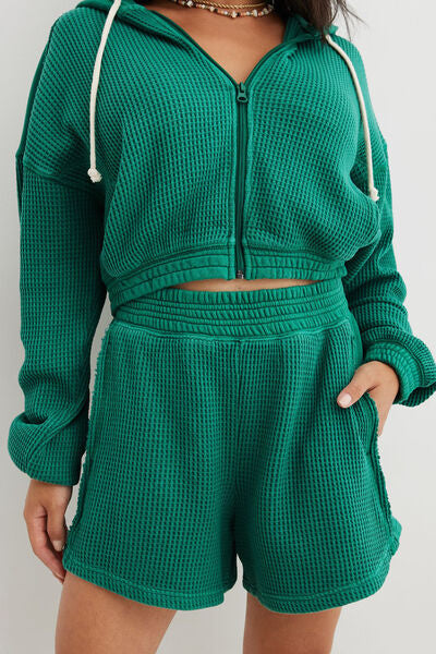 Willis Waffle-Knit Zip Up Hoodie and Shorts Set