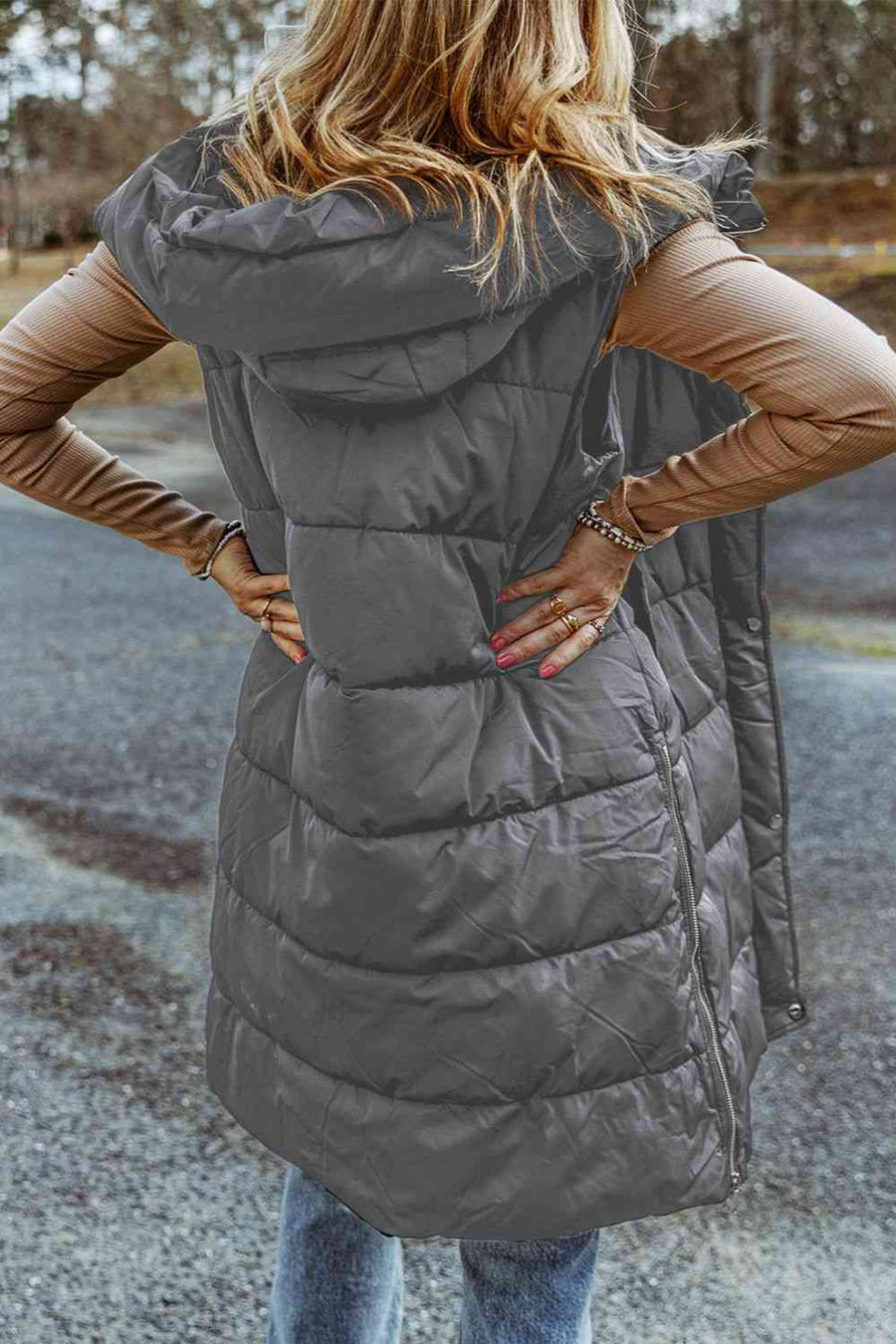 Kae Longline Hooded Sleeveless Puffer Vest