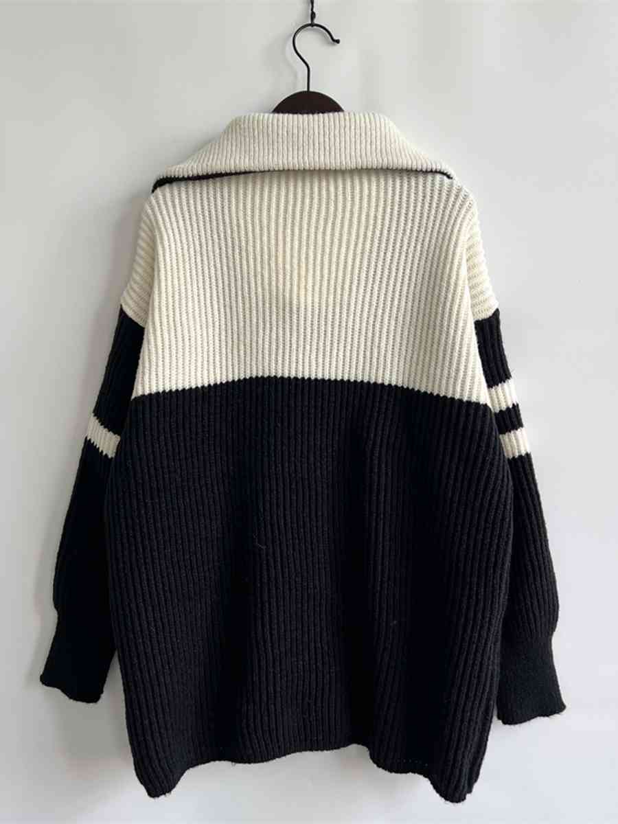 Rookie Ribbed Two-Tone Half Zip Sweater