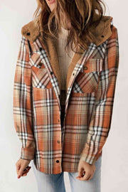 Sweet Pea Plaid Snap Down Hooded Jacket