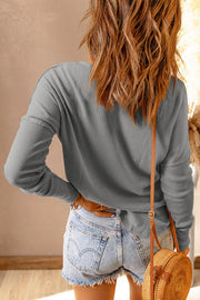 Wendy Waffle Knit Henley Long Sleeve Top