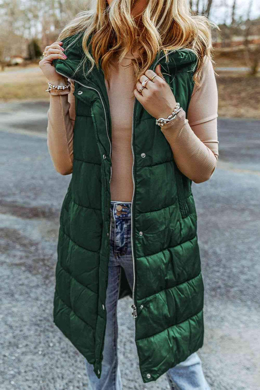 Kae Longline Hooded Sleeveless Puffer Vest