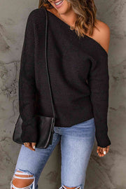 Double Trouble Ribbed One-Shoulder Sweater