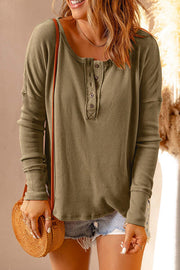 Wendy Waffle Knit Henley Long Sleeve Top