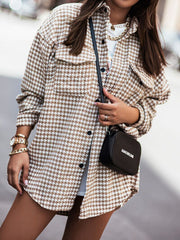 Houndstooth Button Up Dropped Shoulder Jacket