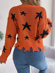 Starlight Distressed V-Neck Cropped Sweater