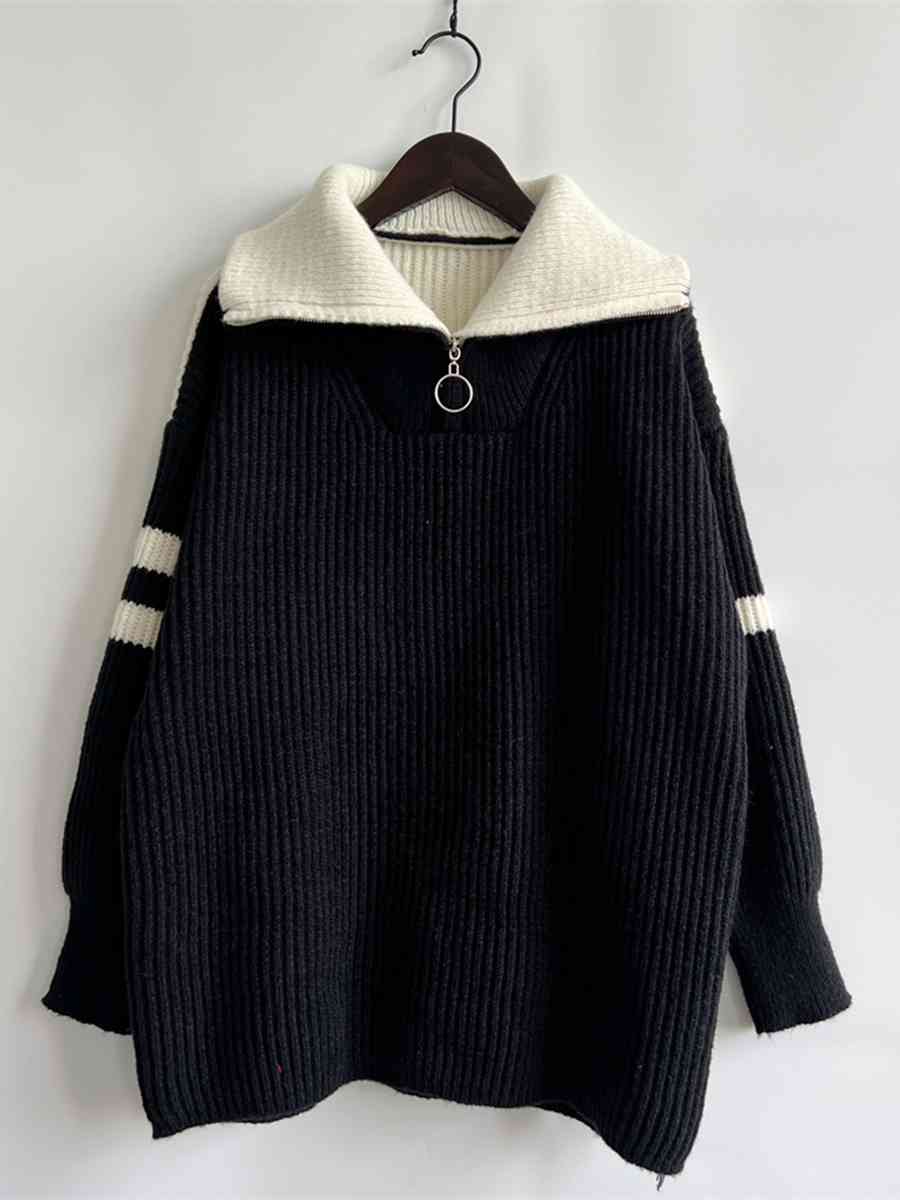 Rookie Ribbed Two-Tone Half Zip Sweater