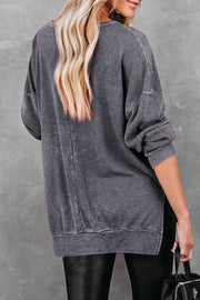 Wilson Waffle Knit Side Slit Drop Shoulder Sweatshirt