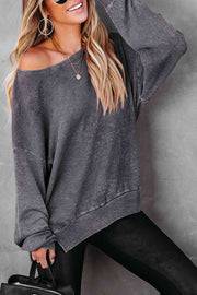 Wilson Waffle Knit Side Slit Drop Shoulder Sweatshirt