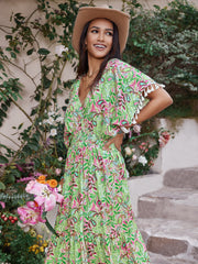 Roxy Smocked Floral V-Neck Dress