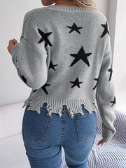 Starlight Distressed V-Neck Cropped Sweater