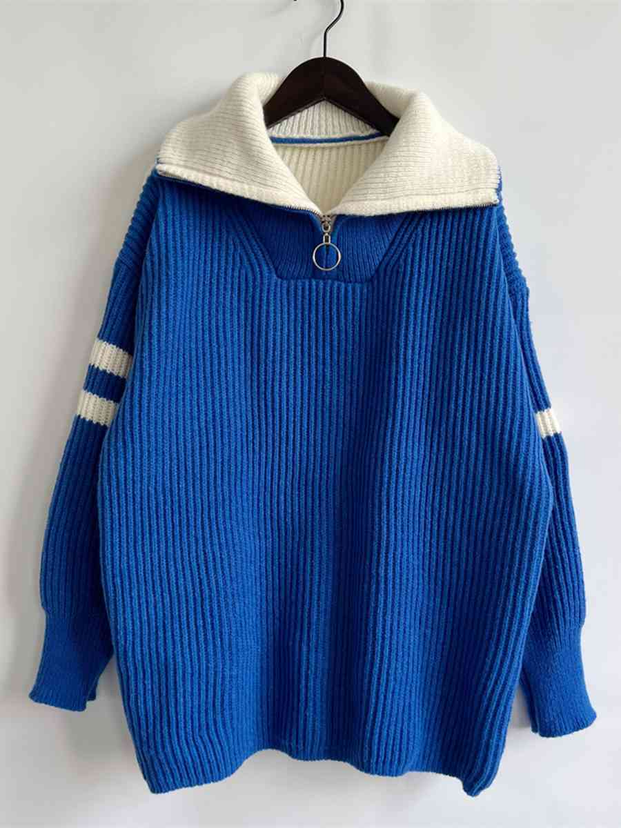 Rookie Ribbed Two-Tone Half Zip Sweater