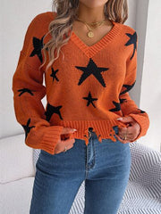 Starlight Distressed V-Neck Cropped Sweater