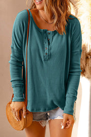 Wendy Waffle Knit Henley Long Sleeve Top