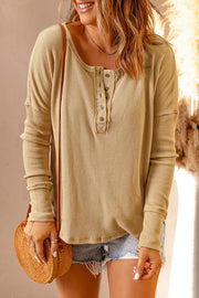 Wendy Waffle Knit Henley Long Sleeve Top