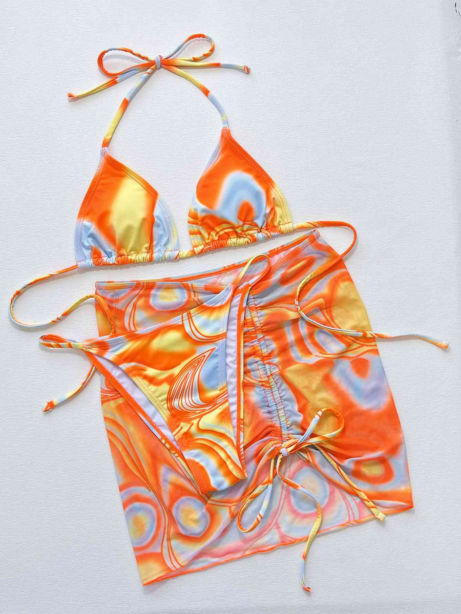 Miami Multi-colored Ruched Three-Piece Swim Set