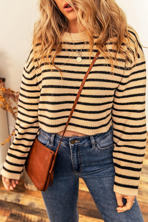 In Bloom Striped Cropped Sweater