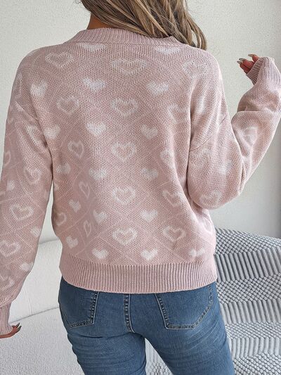 Heart to Heart Pattern V-Neck Sweater