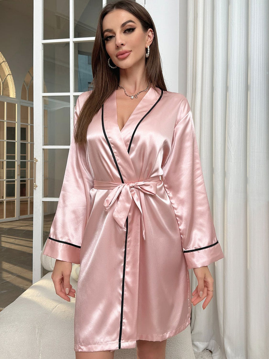 Hanaa Tie Waist Surplice Neck Robe